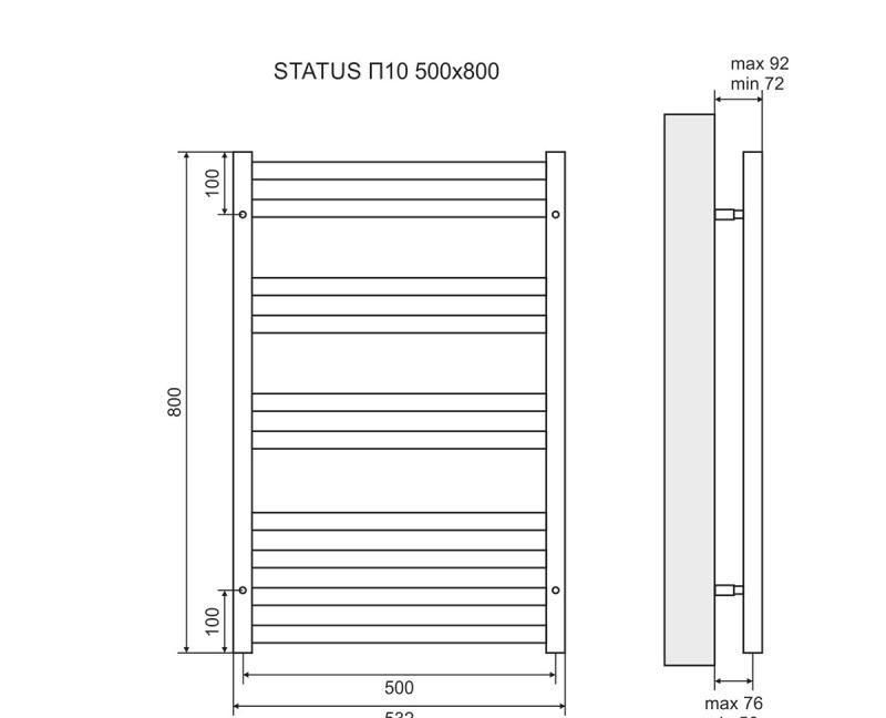 Полотенцесушитель водяной - Lemark, Status, 7.2x53.2x80 см, LM44810