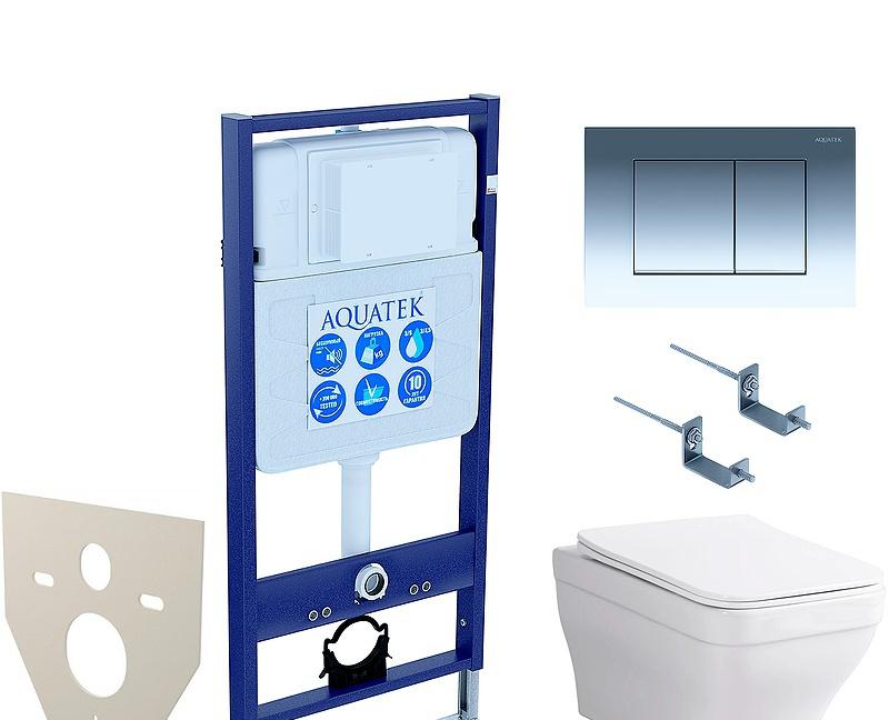 Aquatek Амадео, Унитаз подвесной с инсталляцией и кнопкой, SET AQUATEK АМАДЕО-010 4в1