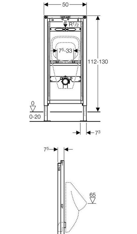 Инсталляция для писсуара - Geberit, Duofix, 7.5x50x112 см, 111.686.00.1