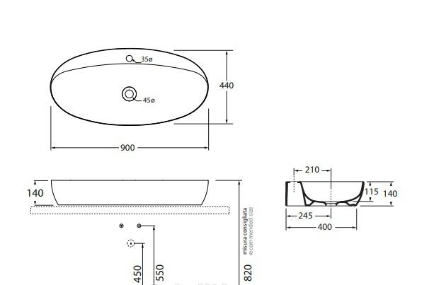 Раковина - Azzurra, Elegance, 44x90x14 см, ELLA090440CMBI/(ECI90M bi)*1