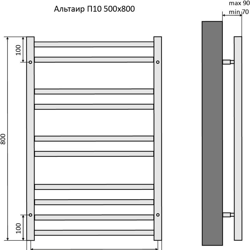 Полотенцесушитель водяной - Aquatek, Альтаир, 9x50x80 см, AQ KK1080CH