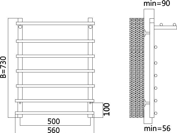 Полотенцесушитель водяной - Terminus, Ватра, 26x56x73 см, 4670030723888