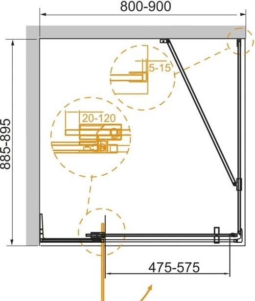Душевой уголок - Cezares, Slider AH 1, 90x90x195 см, SLIDER-AH-1-90-80/90-GRIGIO-NERO