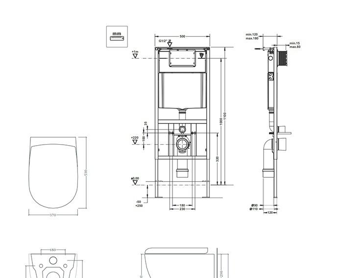 ArtCeram File, Унитаз подвесной с инсталляцией и кнопкой, 700.101.02