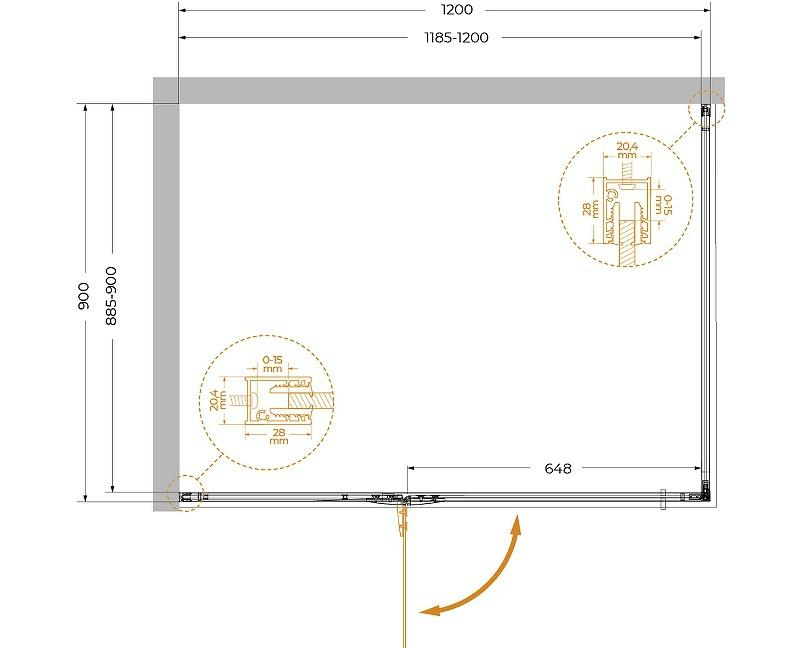 Душевой уголок - Cezares, Liner, 90x120x195 см, LINER-AH-1-120/90-C-Cr-L
