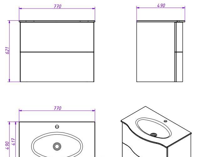 Cezares Petalo, Тумба для раковины, PETALO-800-2C-SO-BL-P