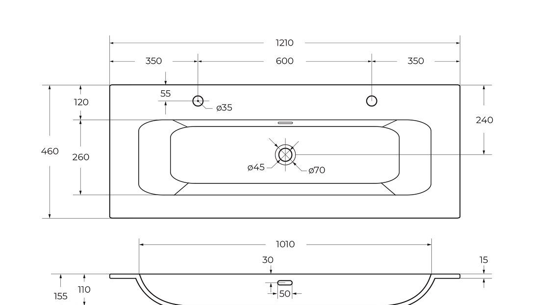 Раковина - Cezares, без коллекции, 46x121x15.5 см, CZR-8073-120-1-2