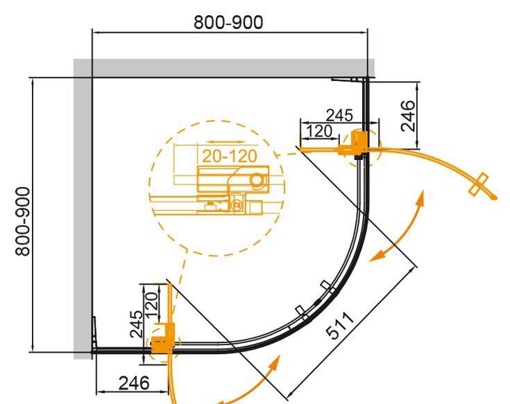 Душевой уголок - Cezares, Slider R2, 80x80x195 см, SLIDER-R-2-80/90-C-NERO