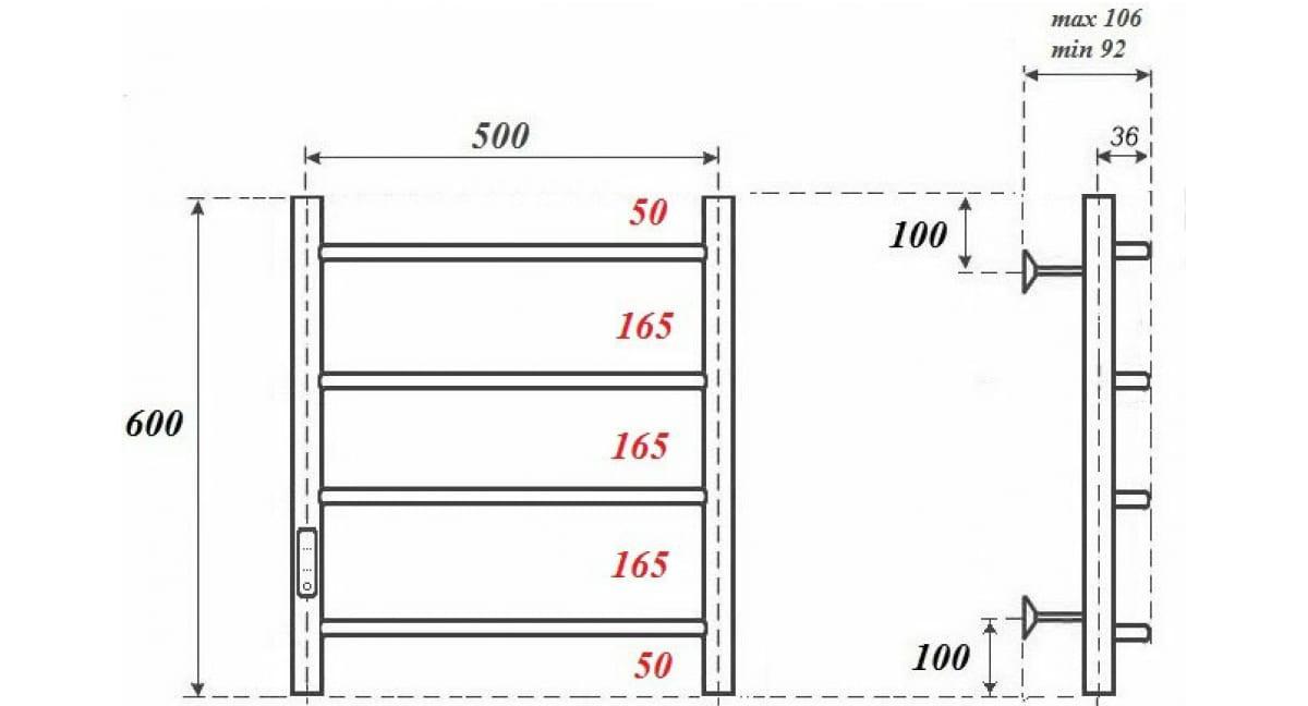 Полотенцесушитель электрический - Point, Афина, 10.6x50x60 см, PN04756