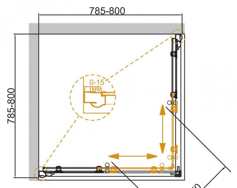Душевой уголок - Cezares, Giubileo, 80x80x195 см, GIUBILEO-A-2-80-SCORREVOLE-CP-G