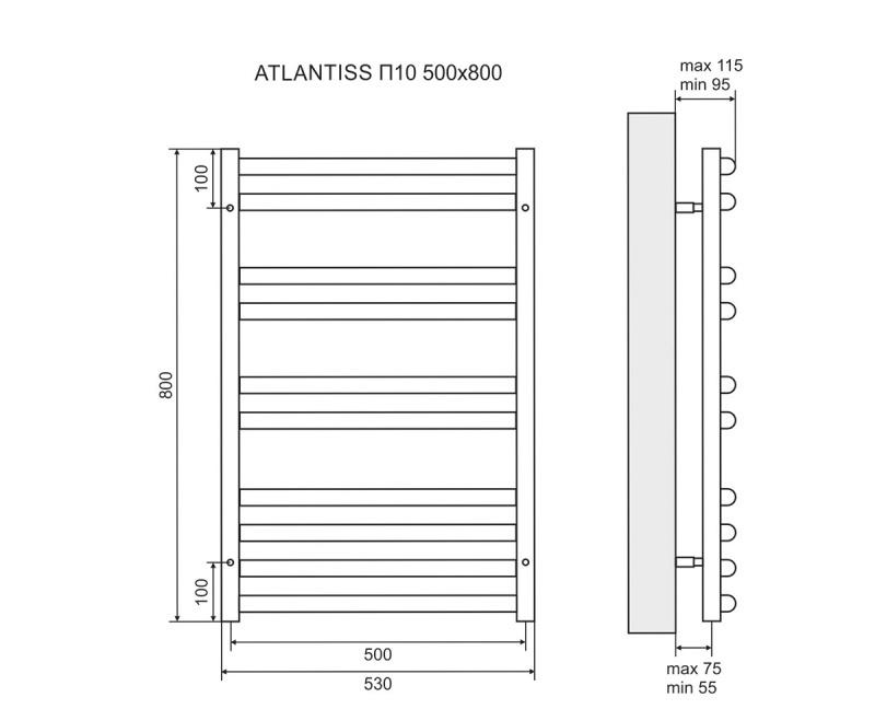 Полотенцесушитель водяной - Lemark, Atlantiss, 9.5x53.2x80 см, LM32810R