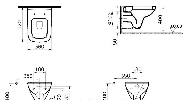 Vitra S20, Унитаз подвесной с инсталляцией и кнопкой, 9004B003-7204