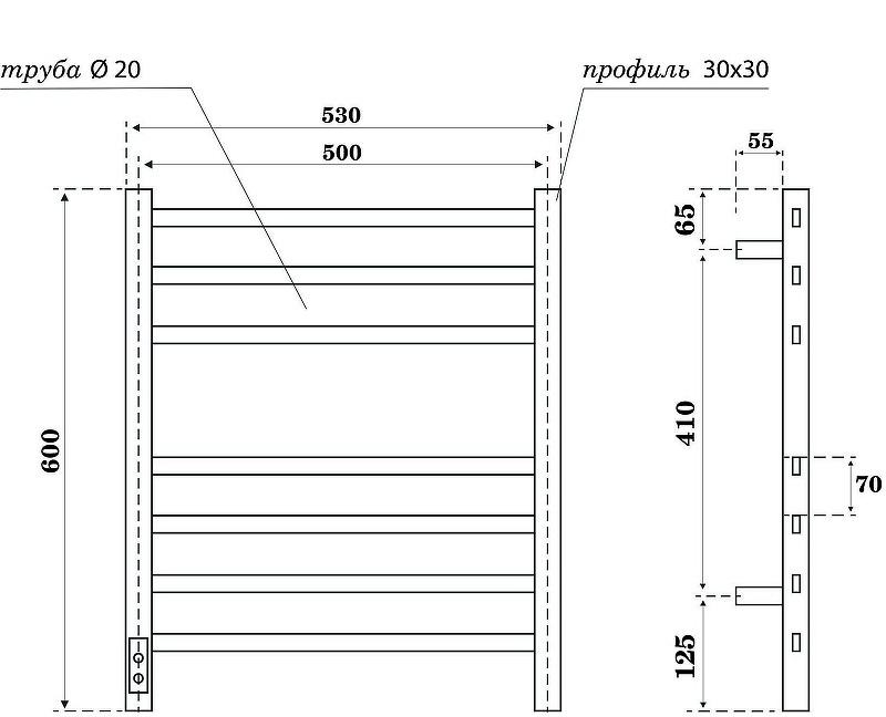 Полотенцесушитель электрический - Point, Веста, 8.5x53x60 см, PN70756GR
