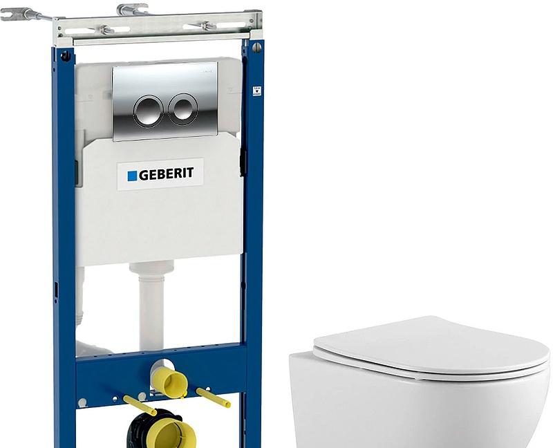 Aquatek Европа, Унитаз подвесной с инсталляцией и кнопкой, SET ЕВРОПА хром