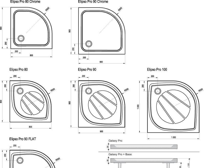 Душевой поддон - Ravak, Elipso, 90x90x3 см, XA237711010