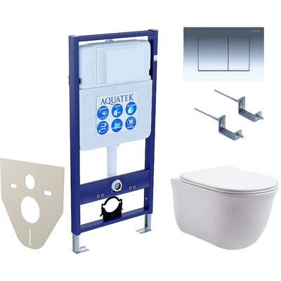 Aquatek Классик, Унитаз подвесной с инсталляцией и кнопкой, SET AQUATEK КЛАССИК-010 4в1