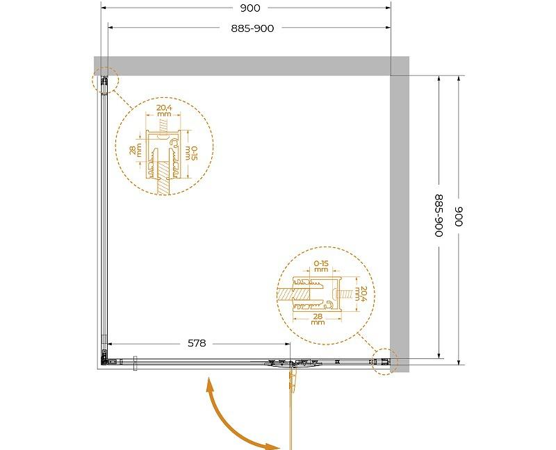 Душевой уголок - Cezares, Liner, 90x90x195 см, LINER-A-1-90-C-Cr-R
