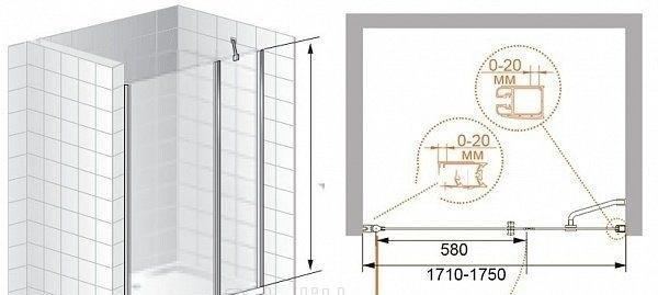 Душевая дверь - Cezares, Elena, 173x195 см, ELENA-W-B-11-100+80-C-Cr / ELENA-B-11-100+80-C-Cr