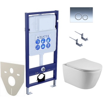 Aquatek Бетта, Унитаз подвесной с инсталляцией и кнопкой, SET EY AQUATEK БЕТТА KDI18