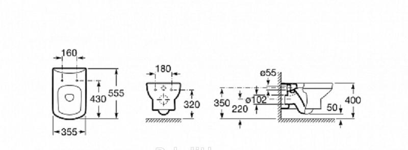 Roca Dama Senso, Унитаз подвесной с инсталляцией и кнопкой, 346517+ZRU9000040+111.300