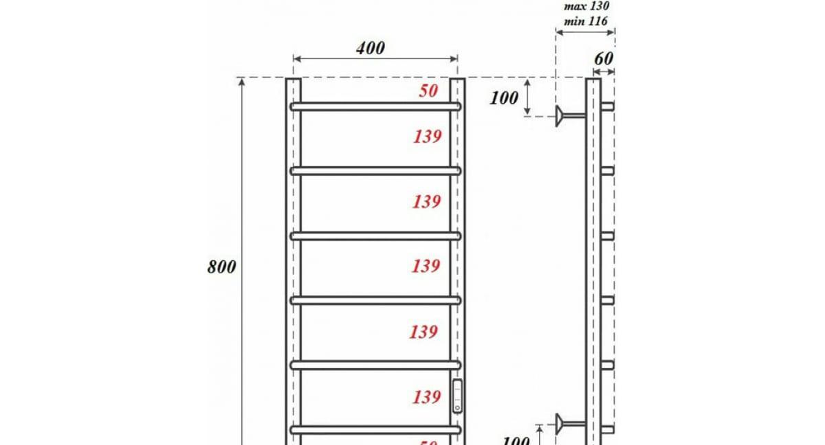 Полотенцесушитель электрический - Point, Виктория, 13x40x80 см, PN06848