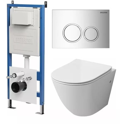 Grossman без коллекции, Унитаз подвесной с инсталляцией и кнопкой, 97.4411S.01.100