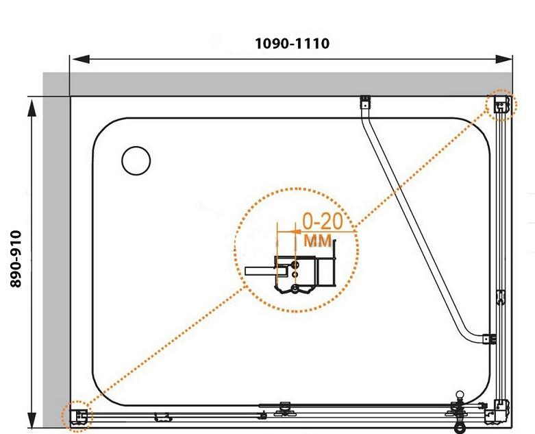 Душевой уголок - Cezares, Retro, 110x90x195 см, RETRO-AH-1-110/90-SCORREVOLE-CP-Cr / RETRO-A-AH-1-110/90-SCORREVOLE-CP-Cr