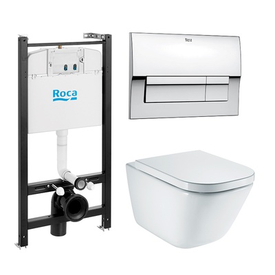 Roca The Gap, Унитаз подвесной с инсталляцией и кнопкой, 893104100