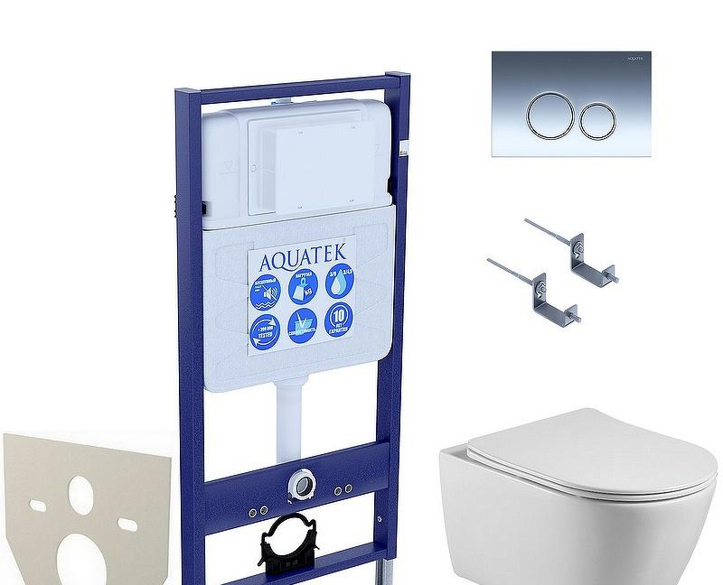 Aquatek Бетта, Унитаз подвесной с инсталляцией и кнопкой, SET EY AQUATEK БЕТТА KDI18