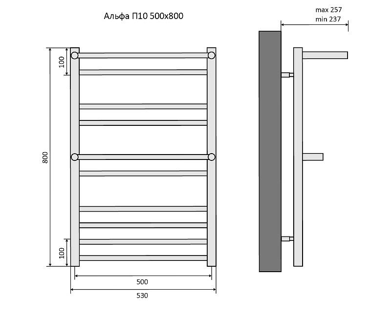 Полотенцесушитель водяной - Aquatek, Альфа, 25.7x53x80 см, AQ RRP1080BL / RRP1080BL