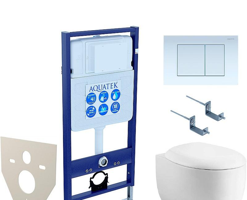 Aquatek Альтаир, Унитаз подвесной с инсталляцией и кнопкой, SET AQUATEK АЛЬТАИР cm-009 4в1