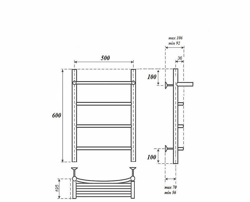 Полотенцесушитель водяной - Point, Афина, 30.1x53.2x60 см, PN04156P