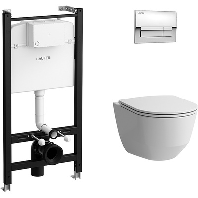 Laufen Pro Rimless, Унитаз подвесной с инсталляцией и кнопкой, Z.RU93.0.761.5