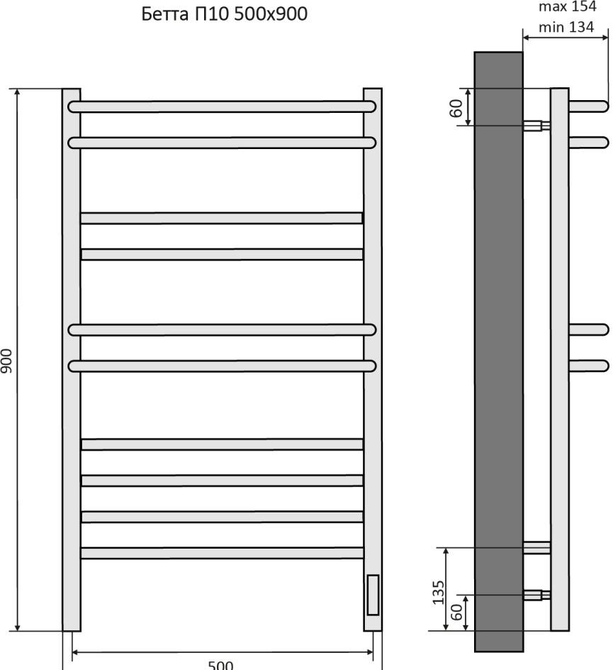 Полотенцесушитель электрический - Aquatek, Бетта, 15.4x50x90 см, AQ EL KRC1090CH