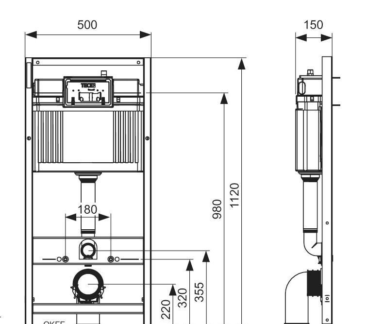 Tece Now, Унитаз подвесной с инсталляцией и кнопкой, 9400412.WC2