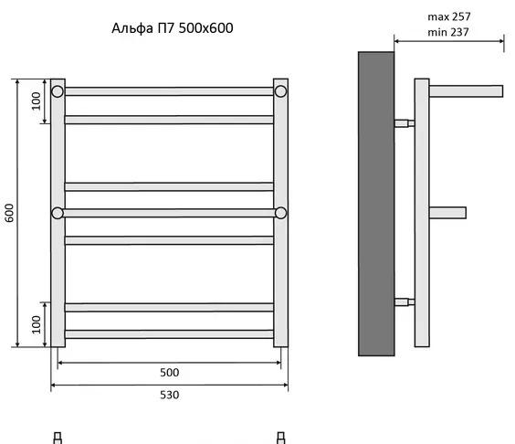 Полотенцесушитель водяной - Aquatek, Альфа, 25.7x50x60 см, AQ RRP0760CH
