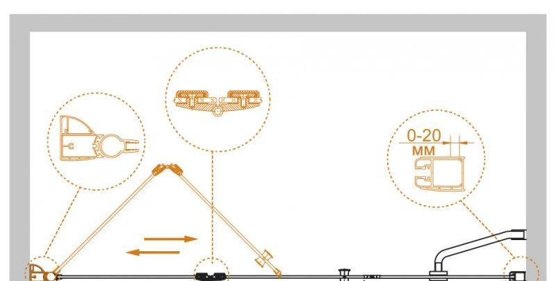 Душевая дверь - Cezares, Elena, 110x195 см, ELENA-BS-13-30+40/40-P-Cr-L / ELENA-W-BS-13-30+40/40-P-Cr-L