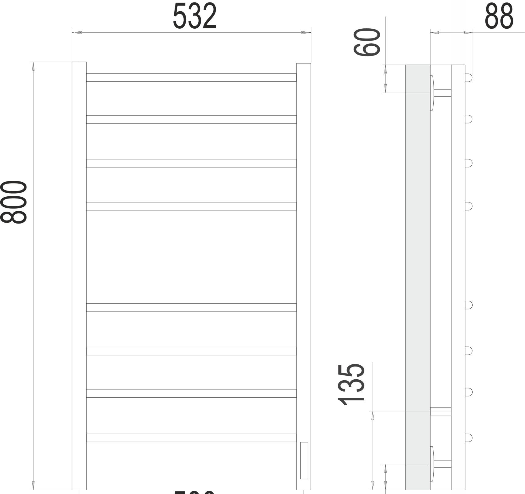 Полотенцесушитель электрический - Terminus, Классик, 8.8x53.2x80 см, 4670078527608