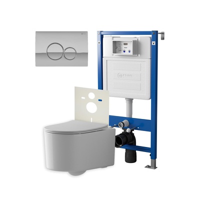 Point Элемент, Унитаз подвесной с инсталляцией и кнопкой, PN48424SC