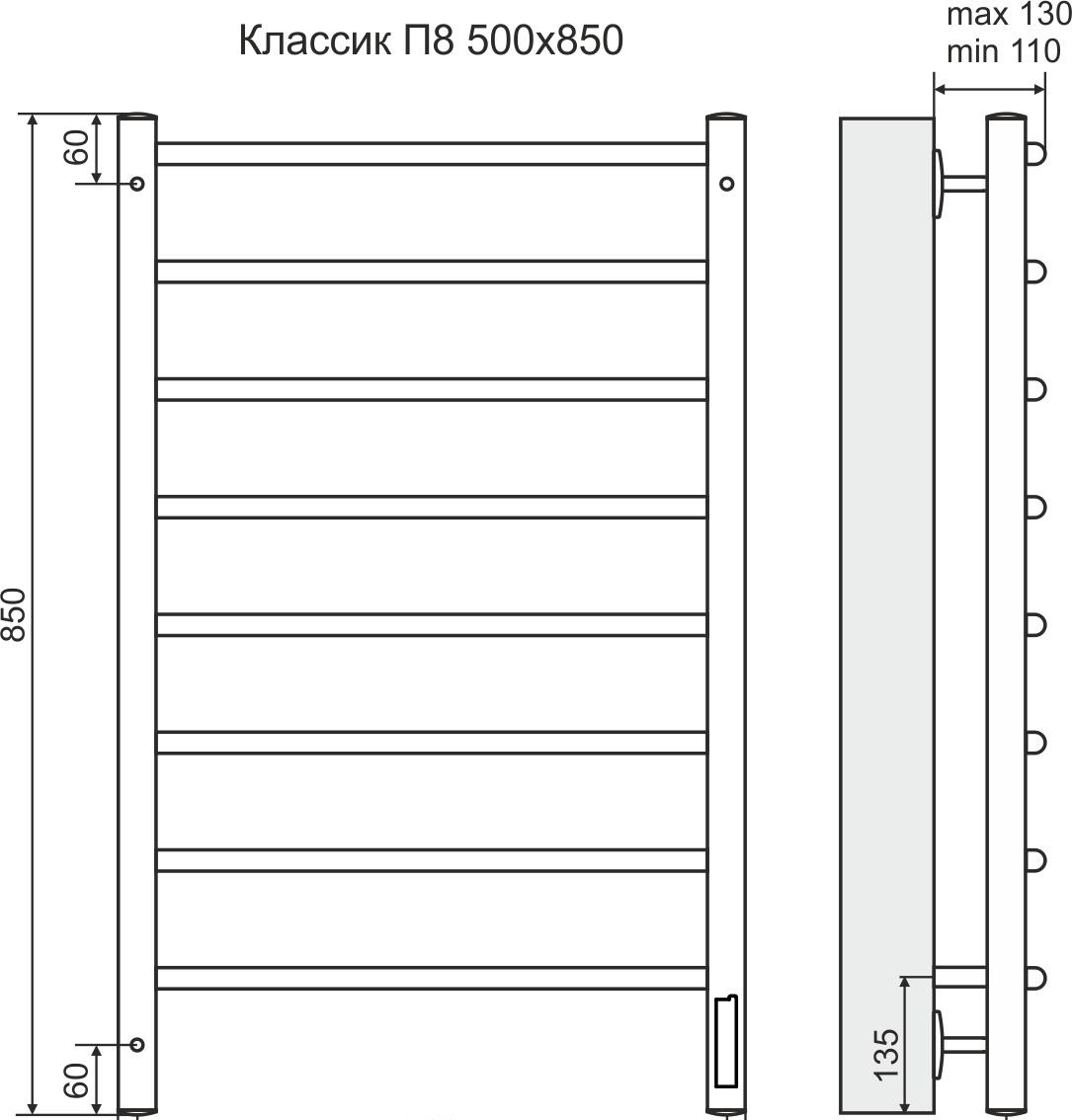 Полотенцесушитель электрический - Terminus, Классик, 53.2x85 см, 4660059580210