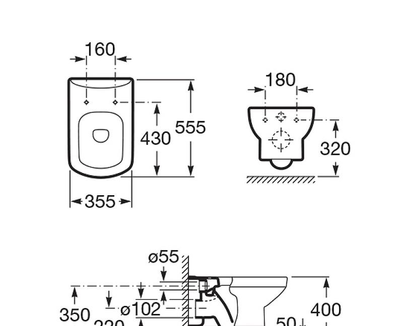 Roca Dama Senso, Унитаз подвесной с инсталляцией и кнопкой, 893104680