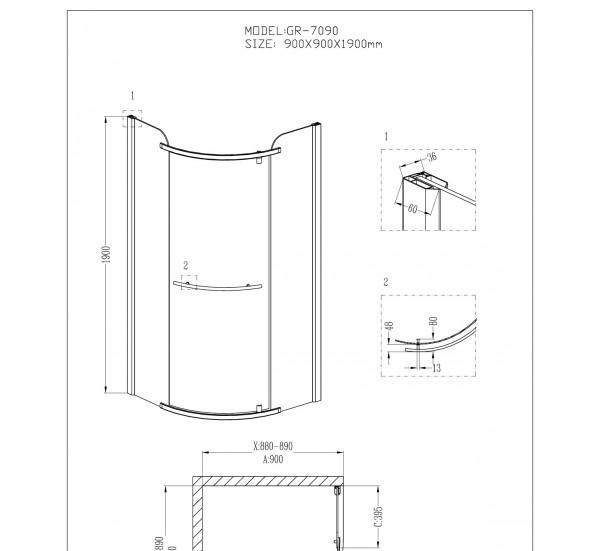 Душевой уголок - Grossman, Classic, 90x90x190 см, GR-7090