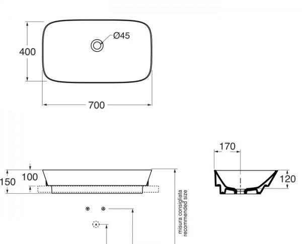 Раковина - Azzurra, Prua, 40x60x15 см, PRLN07040000BI/(PRU70/IN bi)*0
