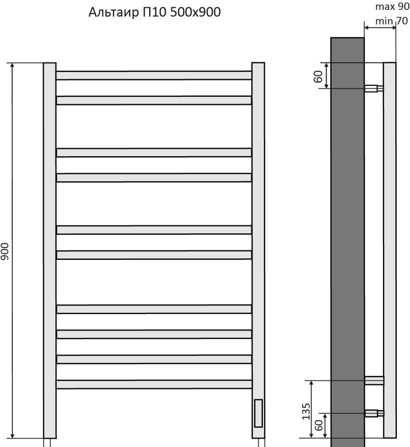 Полотенцесушитель электрический - Aquatek, Альтаир, 9x50x90 см, AQ EL KP1090CH