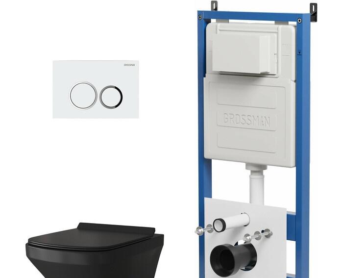 Grossman без коллекции, Унитаз подвесной с инсталляцией и кнопкой, 97.4440BMS.01.000