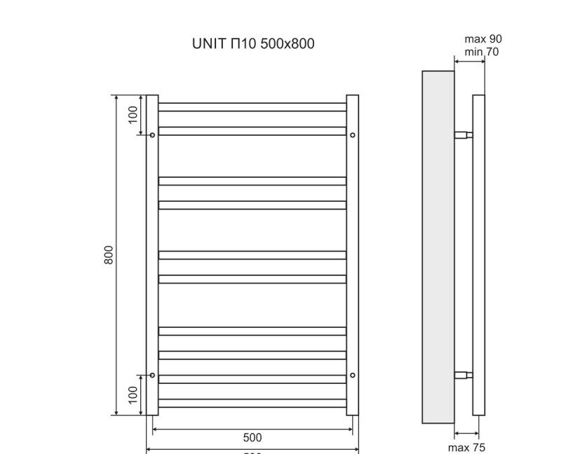 Полотенцесушитель электрический - Lemark, Unit, 9.5x50x80 см, LM45810EBL