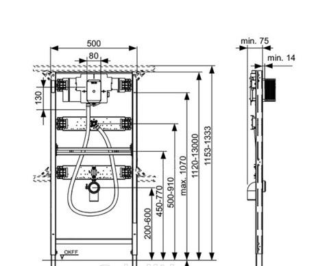 Инсталляция для писсуара - Tece, Teceprofil, 13x47.5x106 см, 9320013