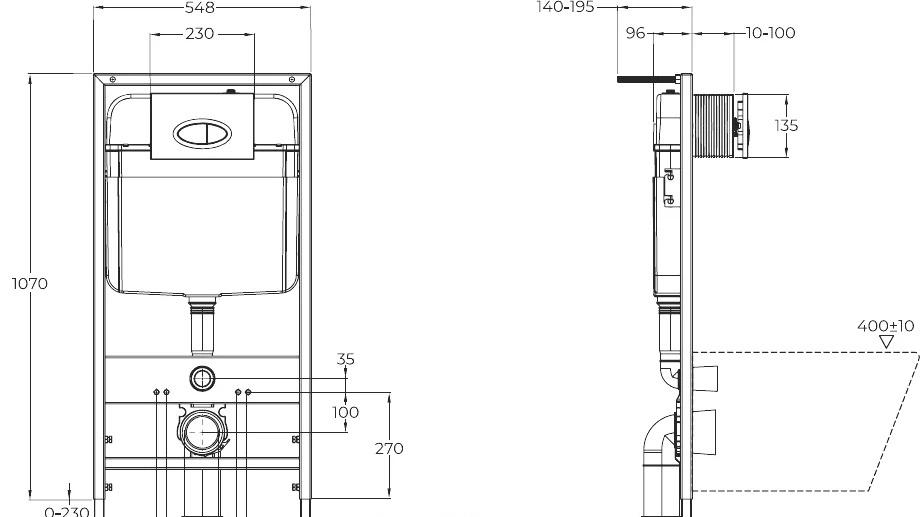 Cezares Stylus, Унитаз подвесной с инсталляцией и кнопкой, CZR-513-TH-R/CZR2316SC/BB026/BB051CR