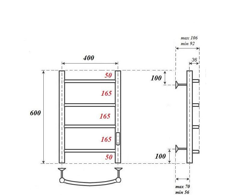 Полотенцесушитель электрический - Point, Афина, 10.6x40x60 см, PN04846