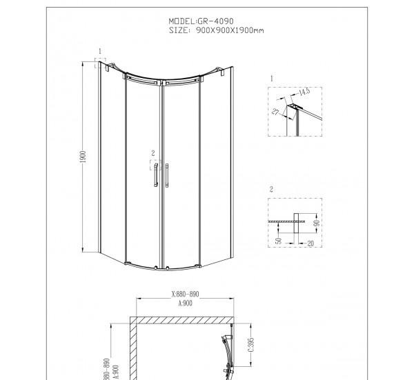 Душевой уголок - Grossman, Galaxy, 90x90x190 см, GR-4090